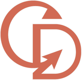 Logo stylisé composé des lettres "C" et "D" avec une flèche intégrée à l'intérieur du D