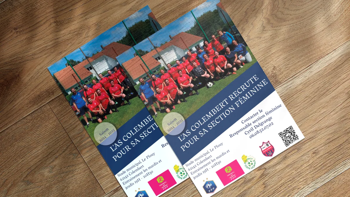 Affiche de recrutement AS Colembert – design graphique section féminine.